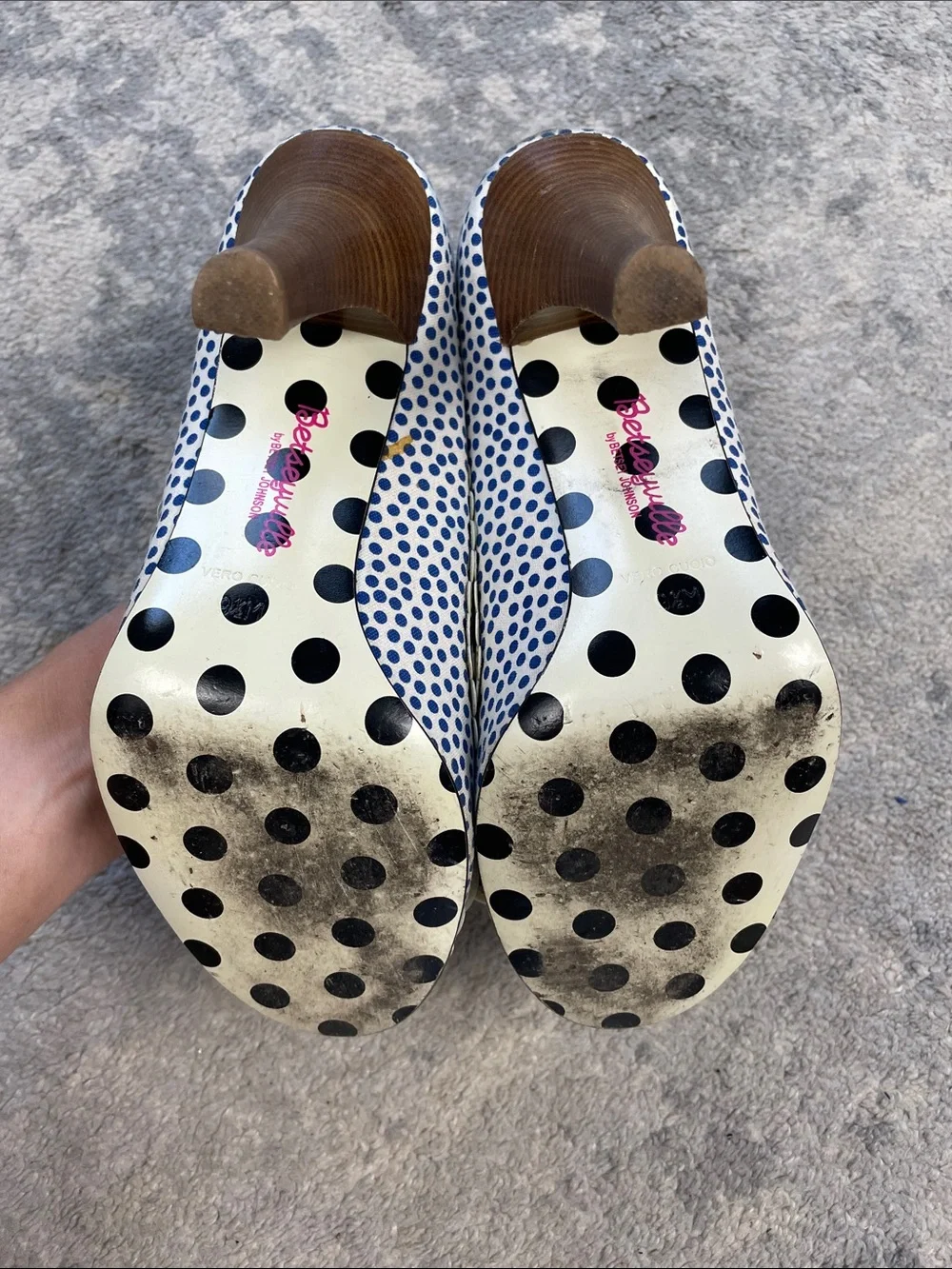 Betseyville Betsey Johnson Valyn Blue White Polka Dot Pumps Retro Bow Sz 9.5